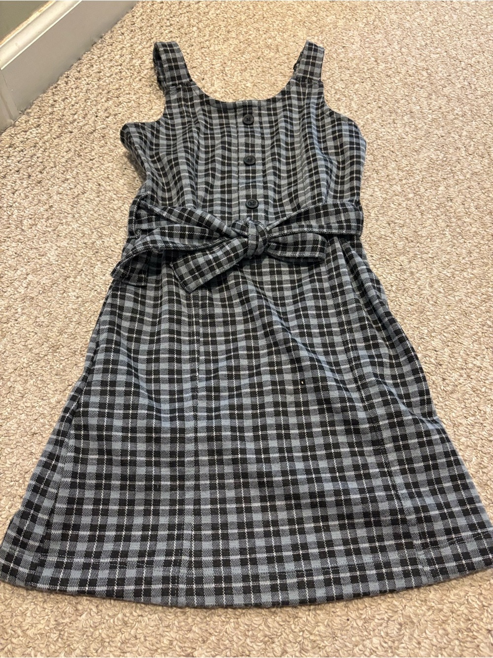 abercrombie kids Black and Gray Plaid Sleeveless Dress with Waist Tie